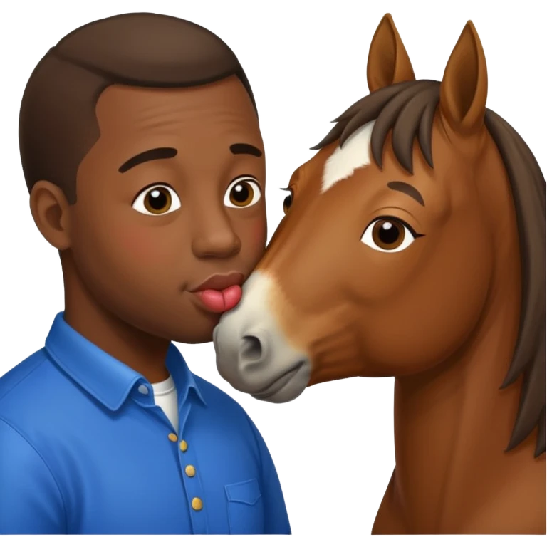 Black guy kissing on the lips with horse with down syndrome emoji