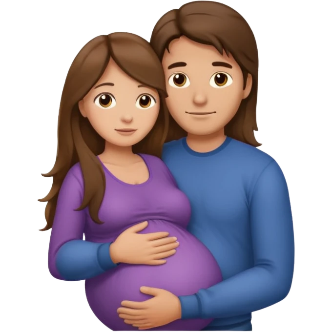 Man hugging pregnant woman long brown hair  emoji