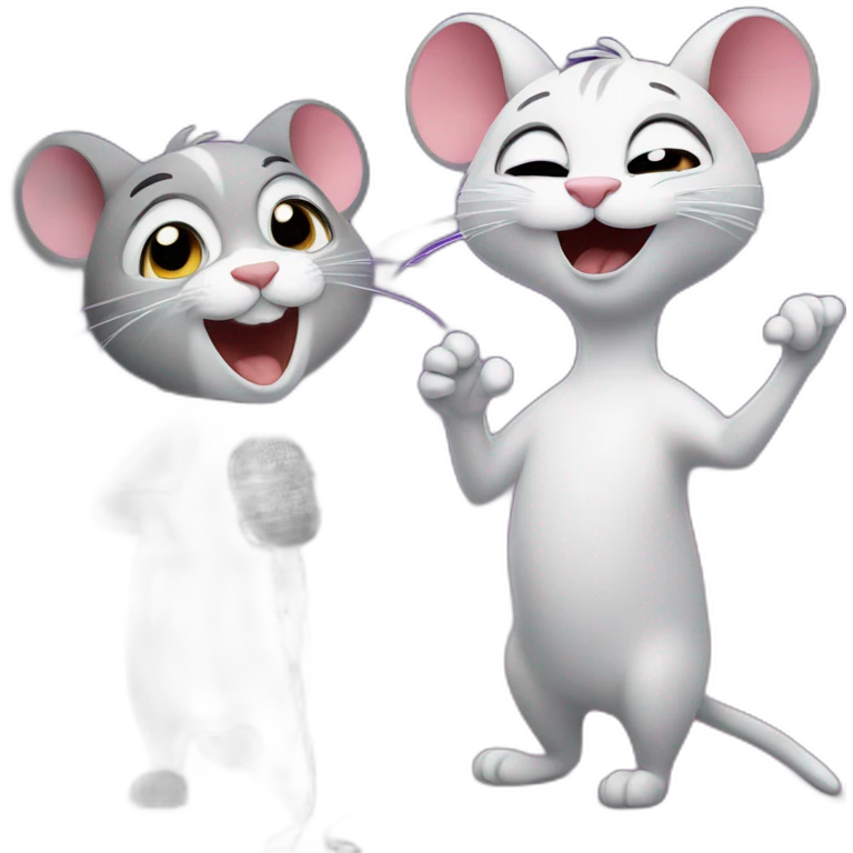 Cat and mouse singing together at a karaoke emoji