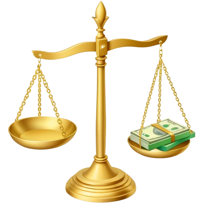 gold scale with dollars on one side and beauty products on the other emoji