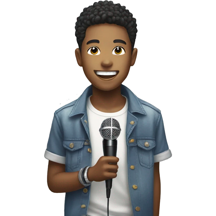 smiling boy with microphone as a K-pop star emoji