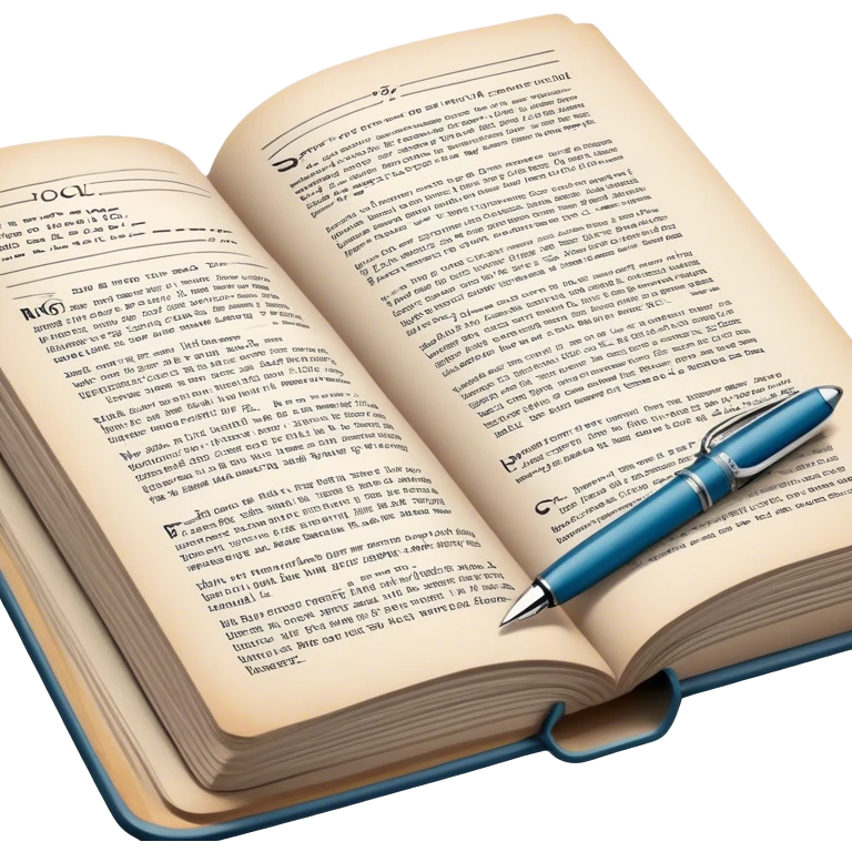 Create a detailed emoji representing the process of writing texts for comic books. The design should feature a large, open comic book with vintage comic strips visible on its pages. A pen should be shown writing text on one of the comic panels, but without a hand. The pencil should appear as though it is actively creating the dialogue or narration. Use a classic color palette with muted tones for the comic book and brighter accents on the pencil to draw attention to the writing process. Do not include any emojis or smiley faces. Make the background transparent. emoji