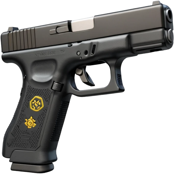 Glock 17 with an extended magazine and a clear legible engraving "N Block 17" emoji