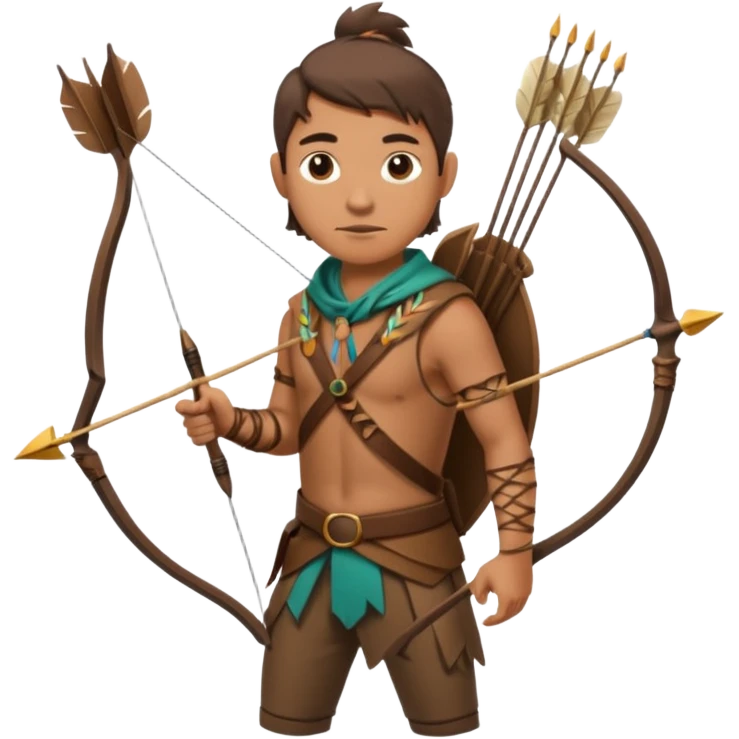 The classic hunter image with a bow and arrow on his back, dressed in brown with some animal made decorations emoji