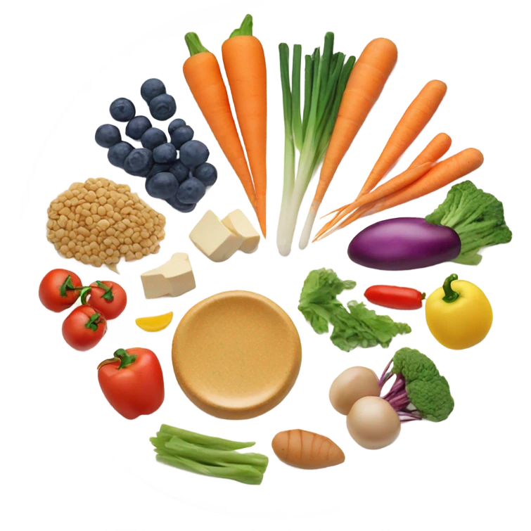 round white plate with healthy food emoji