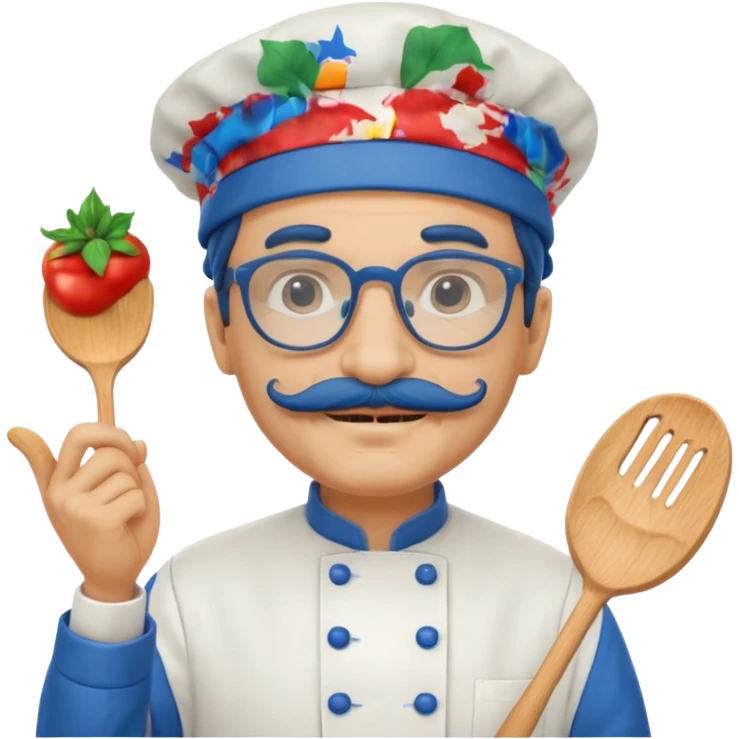 italian chef, blue, with mustace, wearing glasses emoji