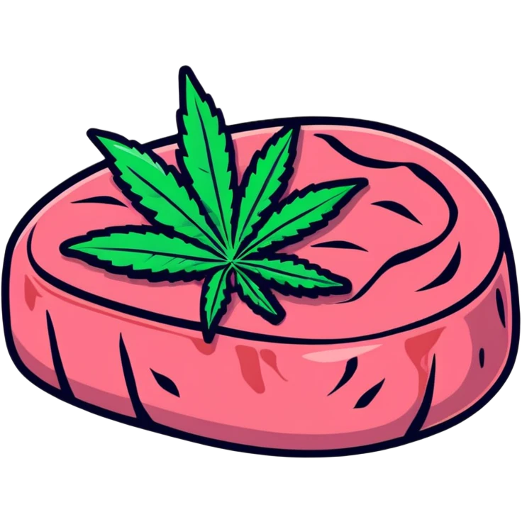Pink wagyu steak with cannabis leaf decoration emoji
