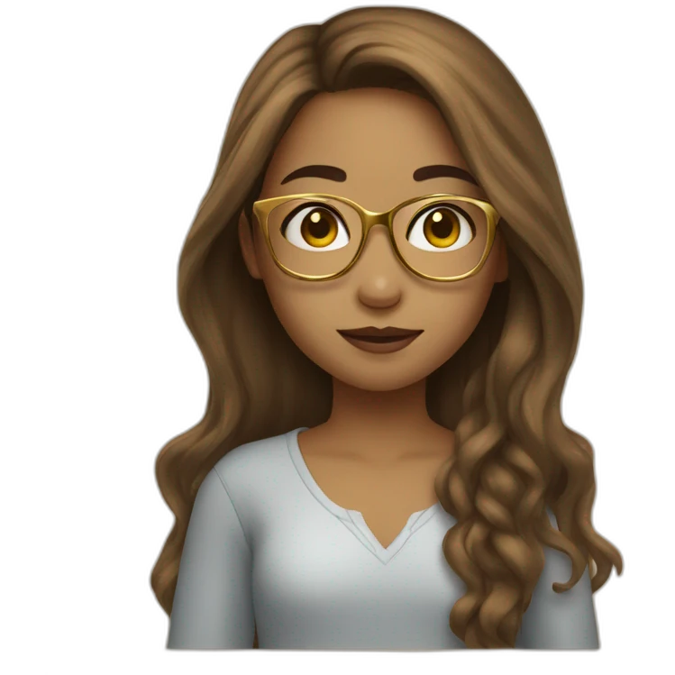 Girl with brown long hair and golden glasses emoji