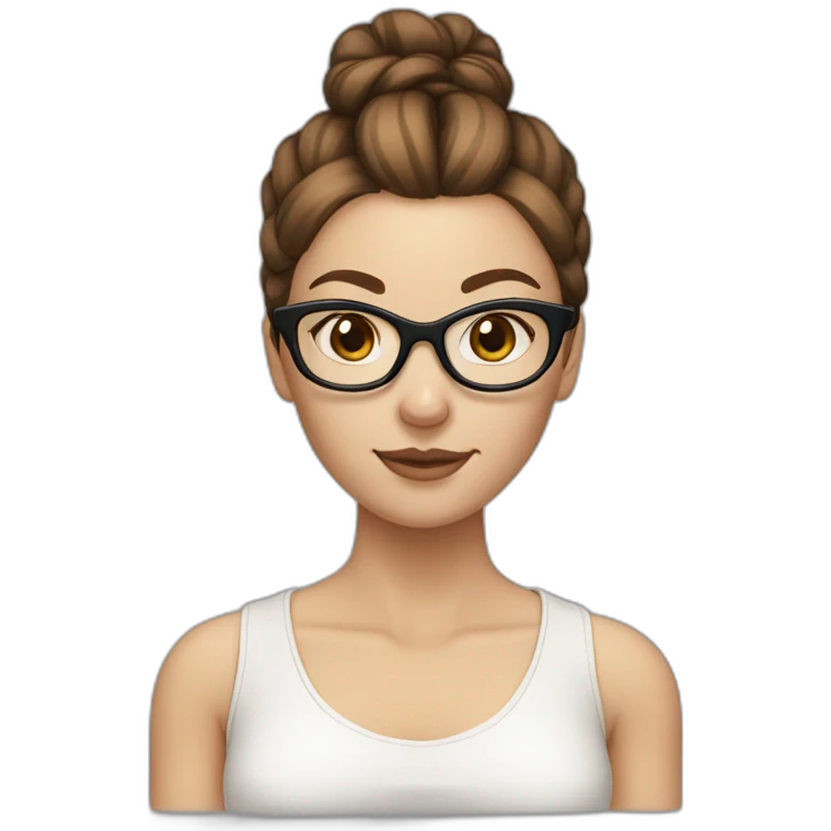  white skin women brown hair tied in a bun glasses emoji