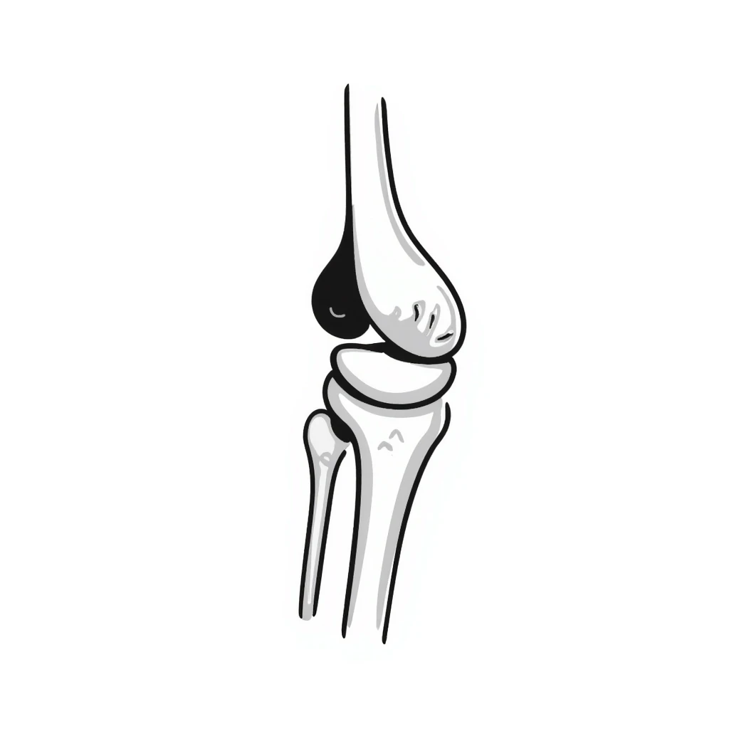 anatomical drawing of knee bones, patella and joint bones, medical illustration of knee skeleton emoji