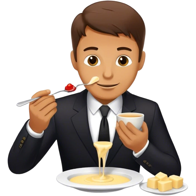 Man in suit eating Fondue emoji