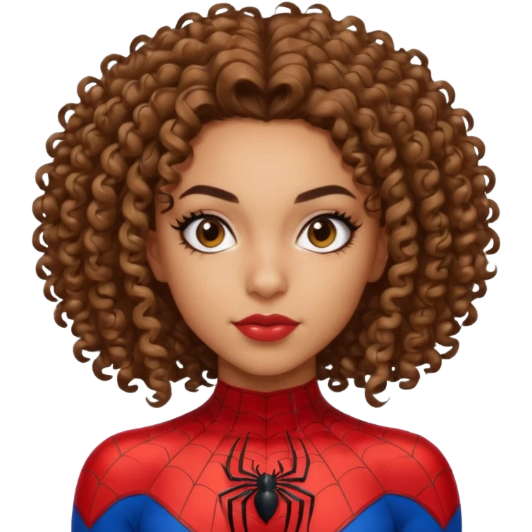 Lightskin girl with curly hair, eyebrow piercing in left side, wearing a spider man costume emoji
