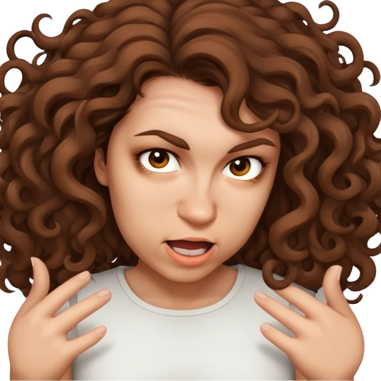 Mad girl with brown curly hair emoji