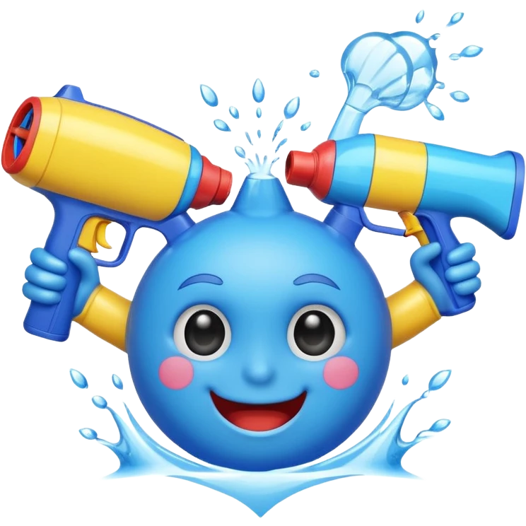 Happy face with two water guns pointed at each side of the face emoji