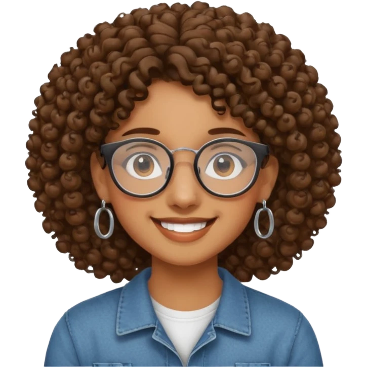 faça um adolescente pardo de cabelo cacheado, que usa óculos e brincos  emoji