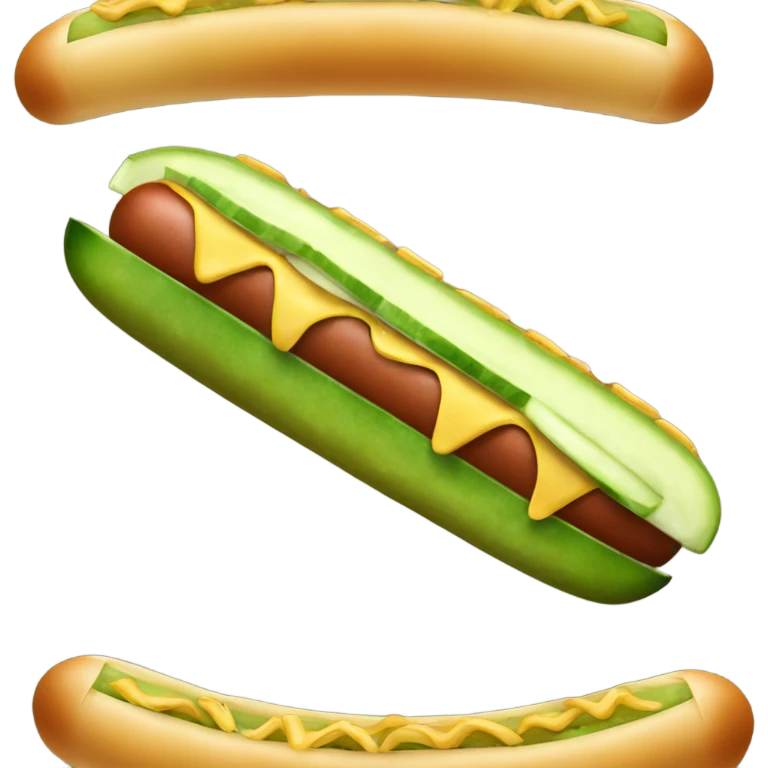 A cucumber smiling on top of a hotdog bun emoji