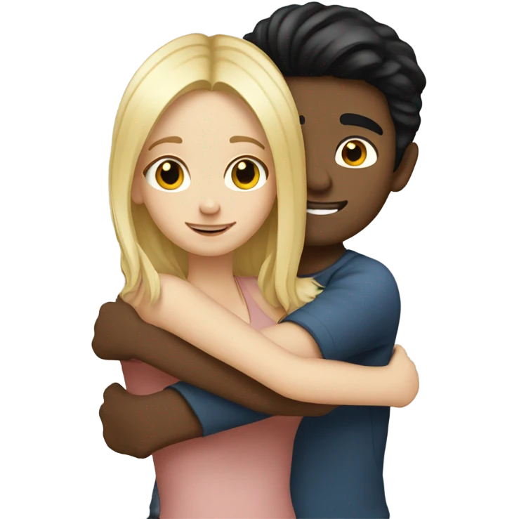 Blonde girl hugging white boy with black hair emoji