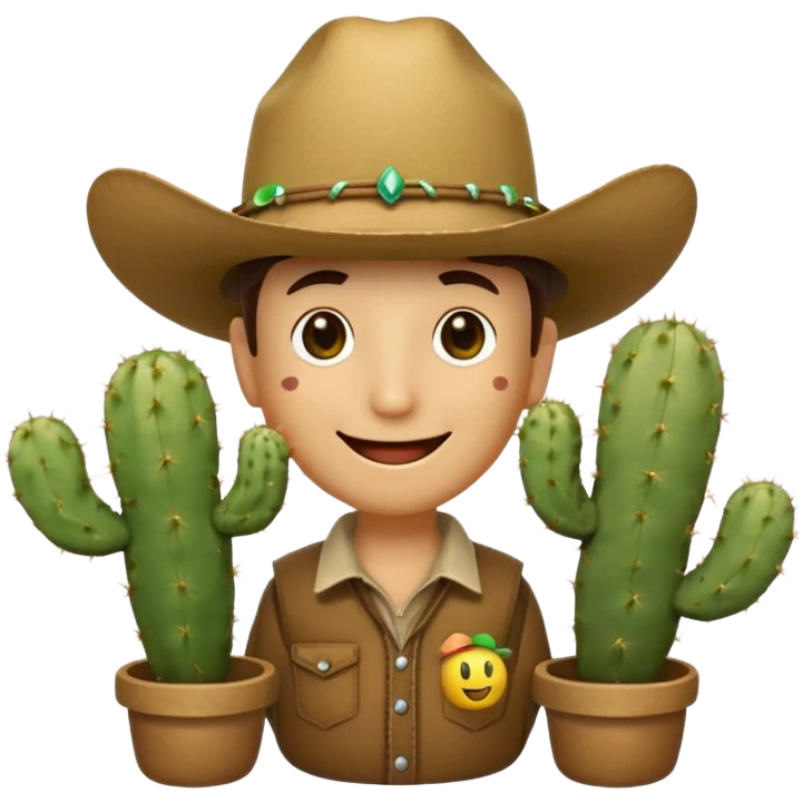 Make a cactus that has this smily face “😁” and a cowboy hat and holding shrooms emoji