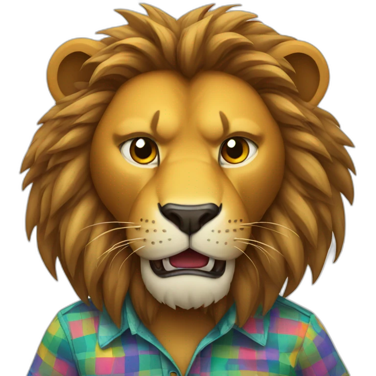 Angry Lion wearing a fitted colorful button up shirt emoji