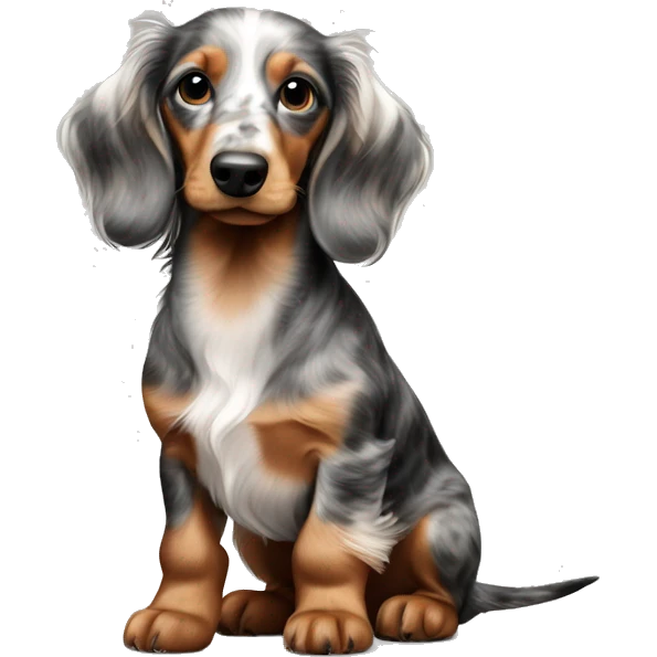 Tri Merle long haired Dachshund Puppy full body emoji