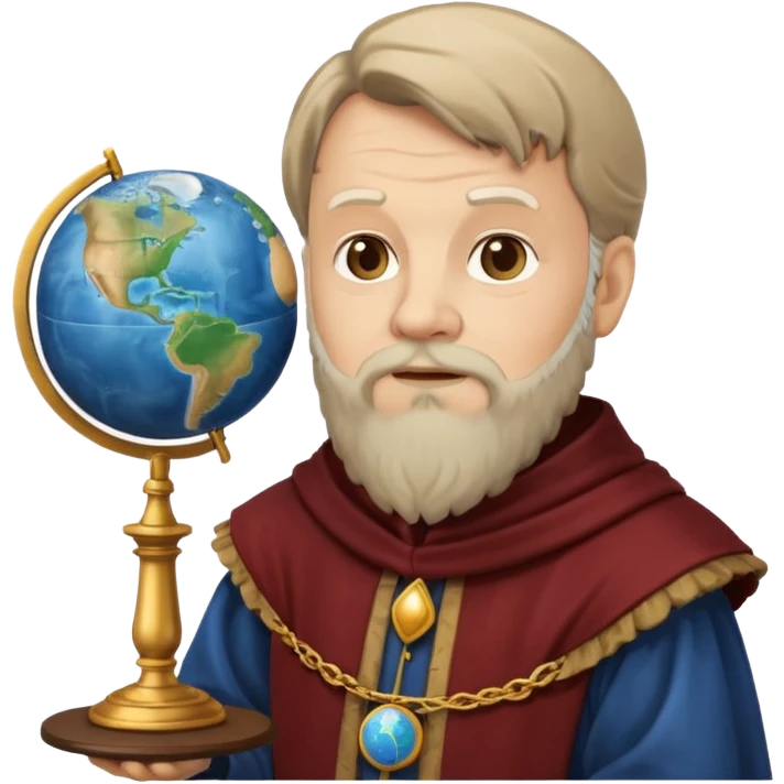 Galileo Galilei emoji standing next to a globe, scholarly look, Renaissance attire emoji