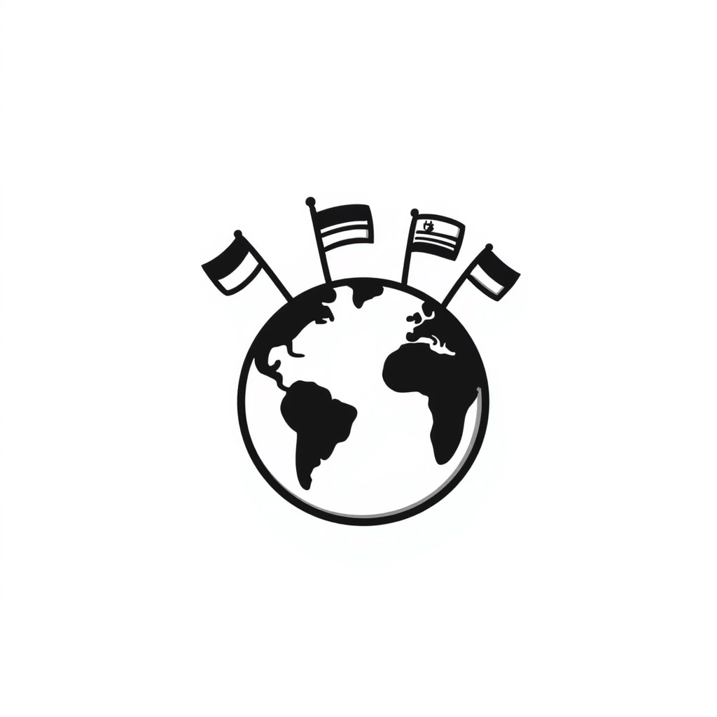 Hand-drawn globe with small country flags from different nations sticking out from the continents emoji