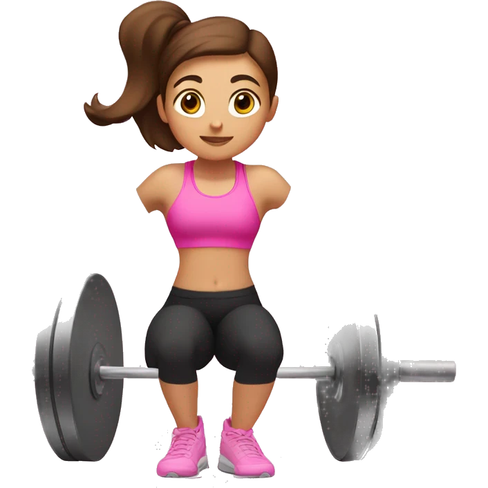 Brown hair girl doing squats at the gym with pink clothes emoji