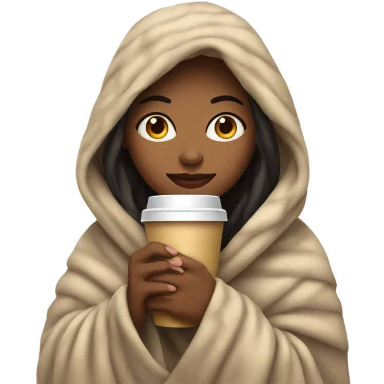 Girl wrapped in blanket sipping coffee emoji