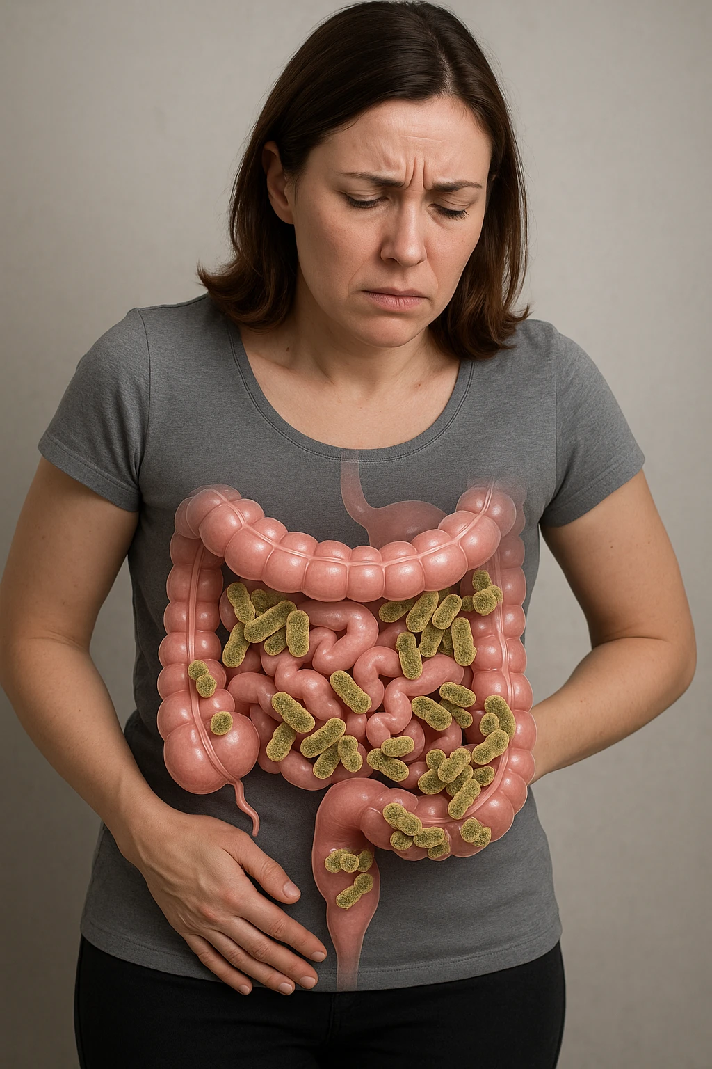 donna con batteri cattivi pieni nel suo intestino immagini realistiche emoji