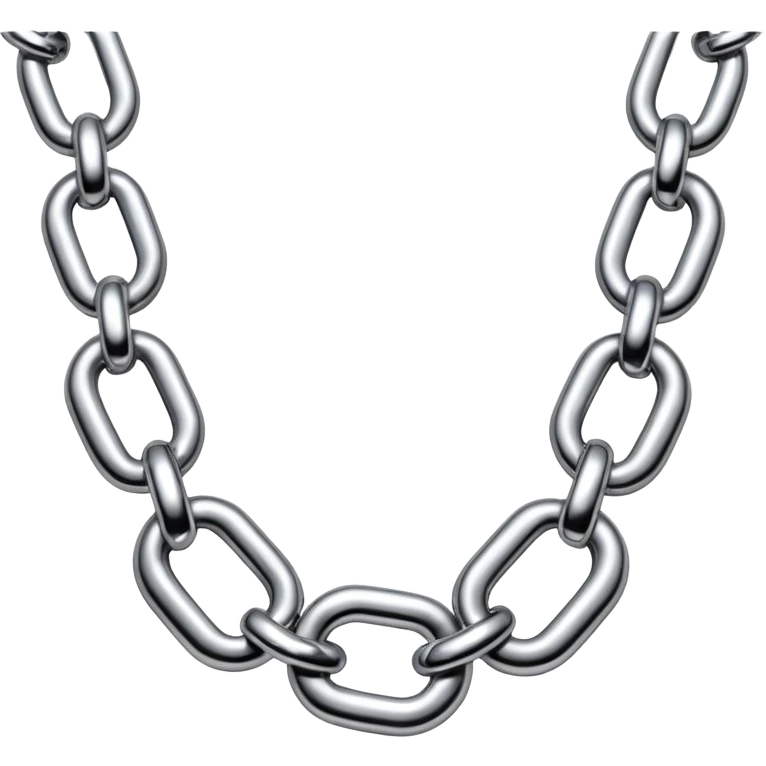 A thick luxury chain emoji made of liquid silver chrome, smooth rounded links, glossy metallic reflections, heavy swag aesthetic, minimalistic iOS emoji style, centered, clean white background emoji