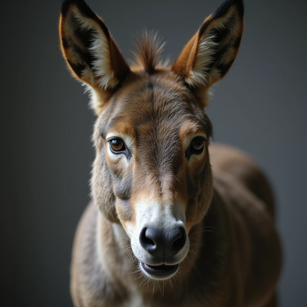 realistic mule with angry expression, ears pinned back, detailed fur, natural colors, photorealistic style emoji
