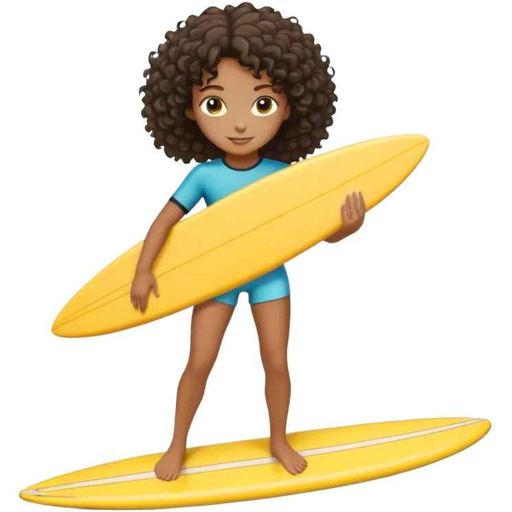 A black surfer girl with short curly hair with yellow surfboard emoji