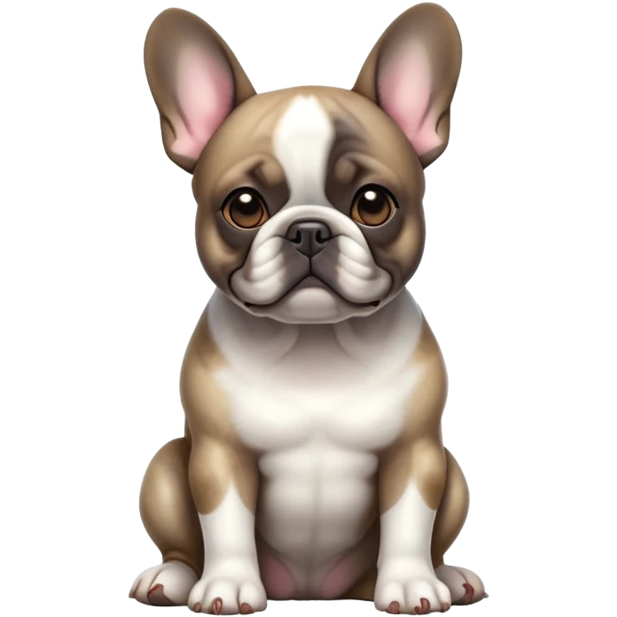 cinematic-[french bulldog]-realistic-full-body-sitting-emoji,-tail-resting-loosely-beside-its-paws,-head-tilted-dramatically,-sleek-[pied brindle]-fur,-simplified-yet-realistic-focused-features,-highly-detailed,-glowing-with-an-almost-sarcastic-glow emoji