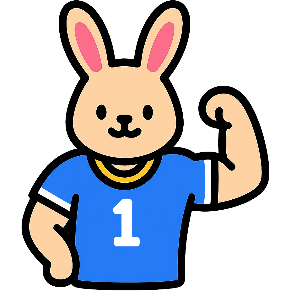 bunny mascot wearing a blue football jersey, flexing emoji