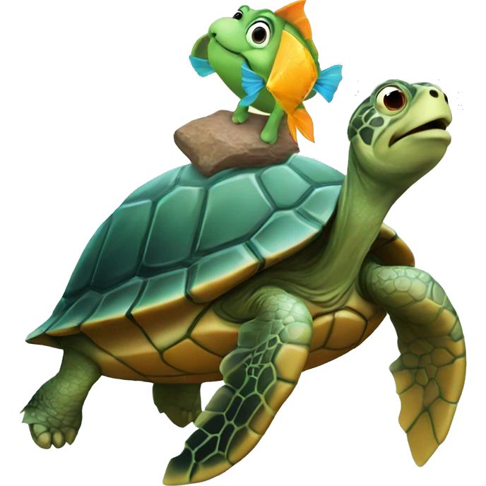 turtle with a fish riding it emoji