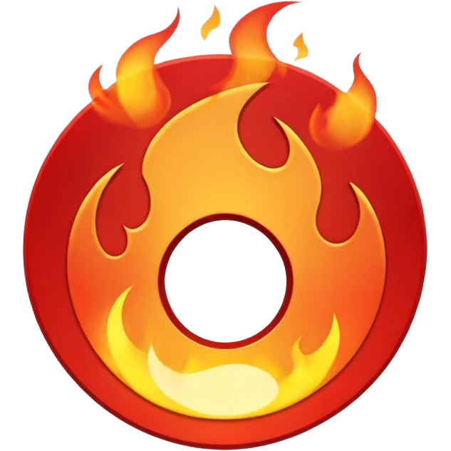 A minimalist CD disc with a subtle fire design, red flames, with a circle in the middle and a hole in the center emoji
