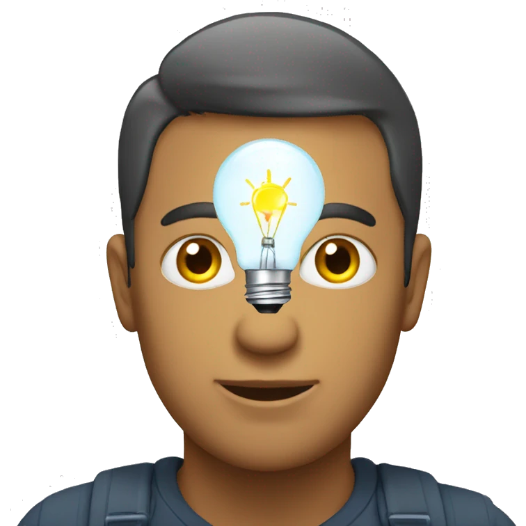 man with laptop and light bulb above head emoji