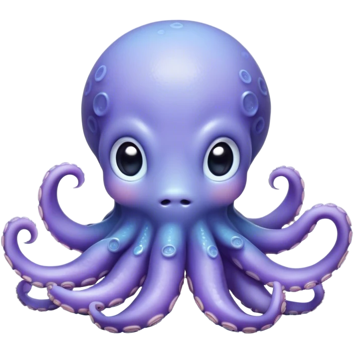 Cinematic Cute Shy Baby Octopus Portrait Emoji, Tentacles tucked slightly inward in an adorably bashful pose, featuring a softly glowing, round light blue-purple body with enormous, soulful eyes peering out timidly, Simplified yet irresistibly adorable features, highly detailed, glowing with a delicate, soothing marine radiance, high shine, quiet yet expressive, stylized with an air of gentle mystery, soft glowing outline, capturing the essence of a tiny, shy deep-sea creature that seems as if it could slowly peek out and explore the world with cautious curiosity! emoji