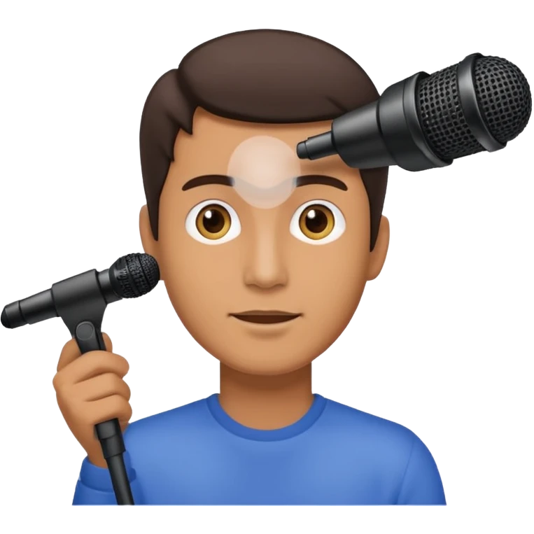 man holding a long over head boom microphone emoji