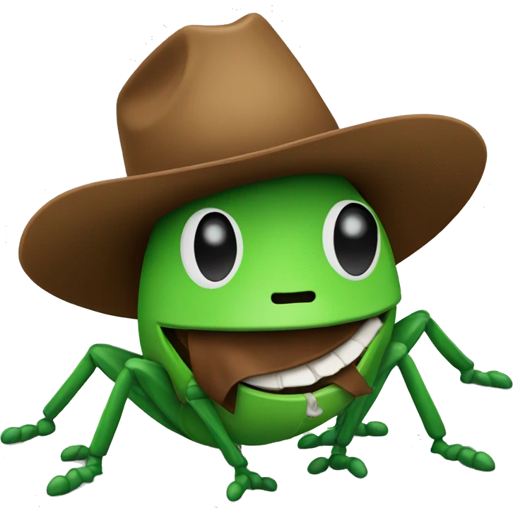 A green cricket wearing a brown cowboy hat with a green bill on it emoji