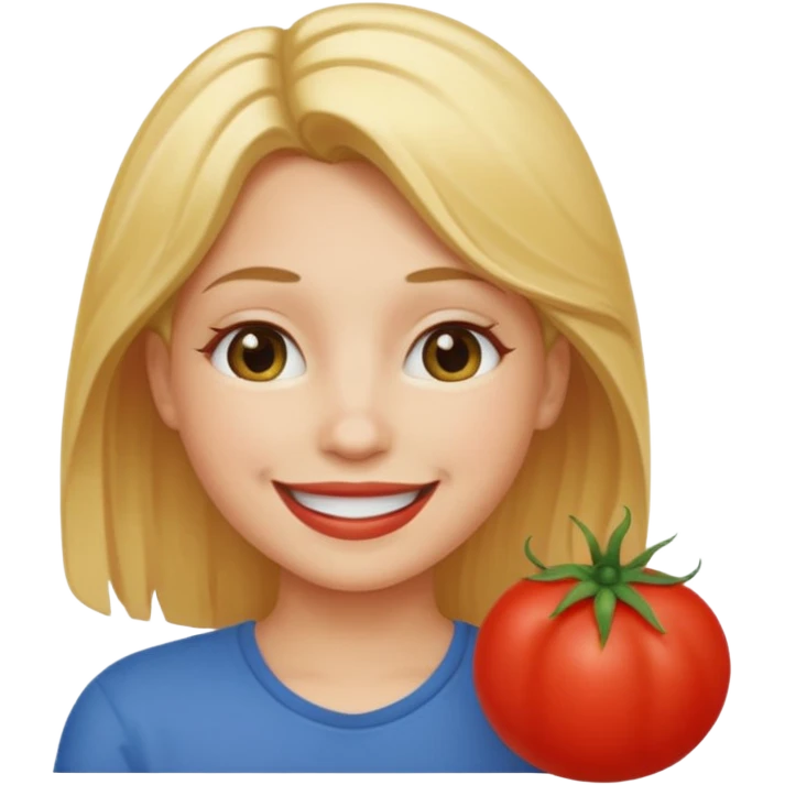 a red tomato with blonde hair coming out of it  emoji
