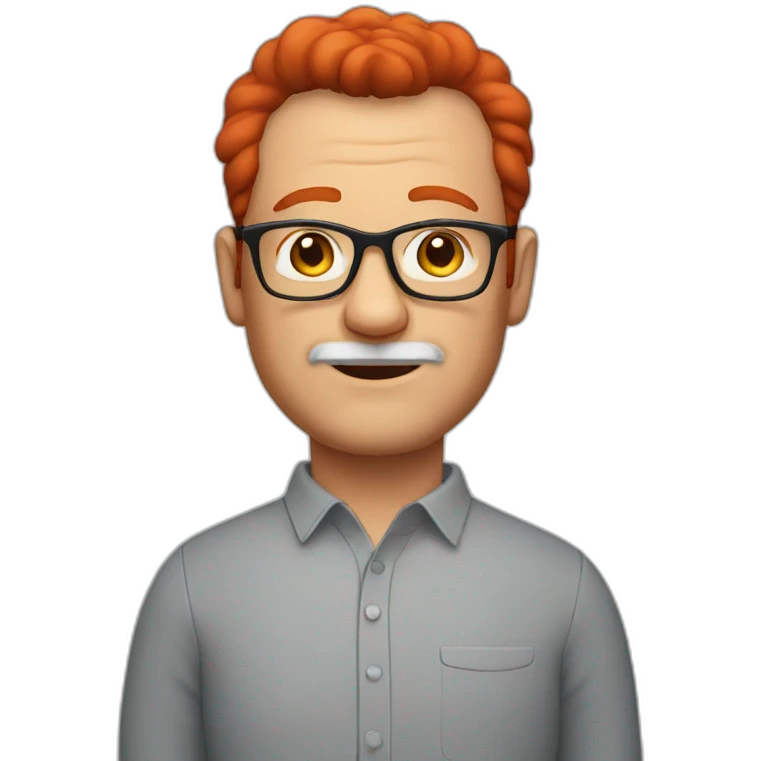 Man with red glasses 60 yo, red hair, no moustache, chubby emoji