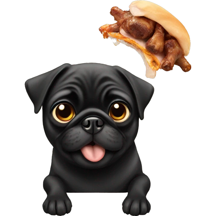 Black pug eating a chicken leg emoji