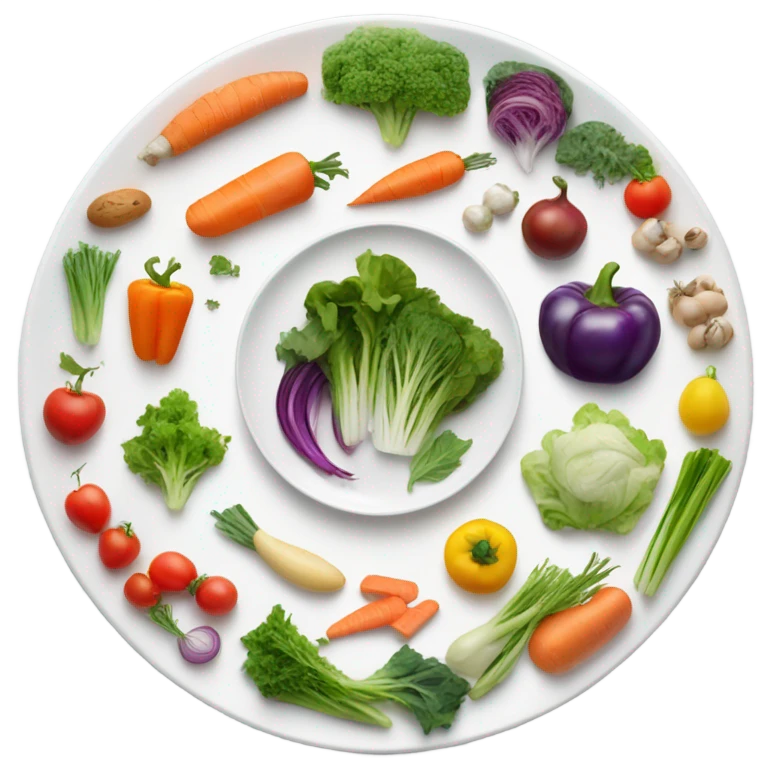 round white plate with healthy food emoji