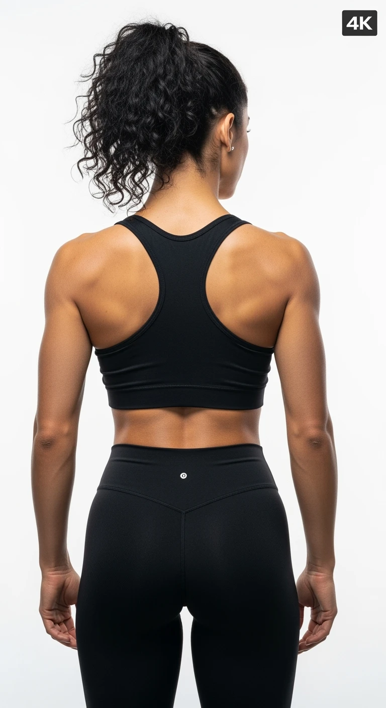 DONNA FITNESS DI SPALLE, IPERREALISTICA 4K, SFONDO BIANCO emoji