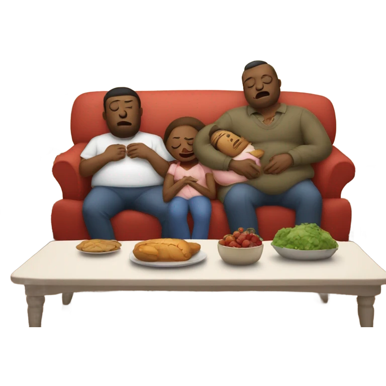 At Christmas Family sitting on couch sleeping with fat belly’s after eating too much turkey emoji