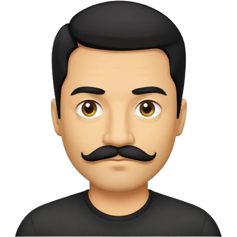 đàn ông 40 tuổi, da vàng đậm, tóc rậm rạp màu đen, ria mép màu đen, áo đen emoji