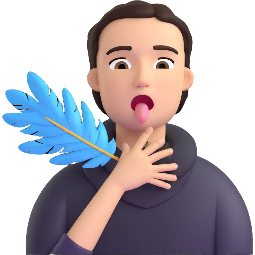 person spitting feathers, dramatic expression emoji