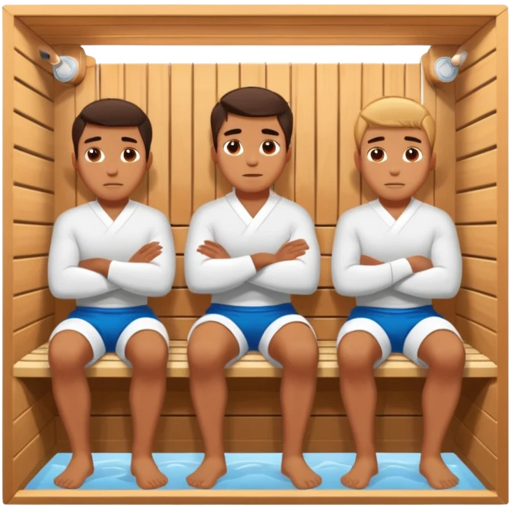 three young half-naked men sit in the hot sauna emoji