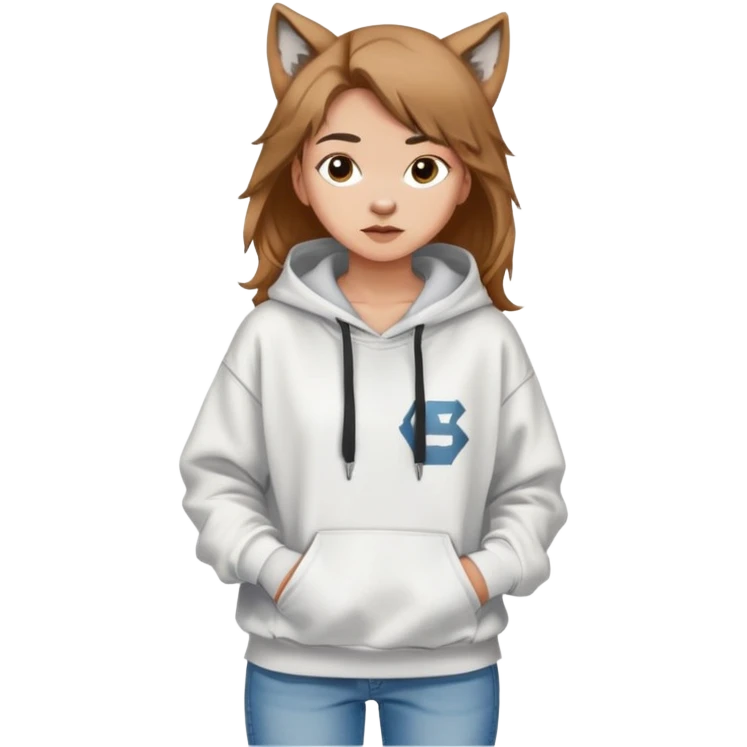 girl who is doing math, she has wolf cut, light brown hair, she is wearing white hoodie and baggy jeans emoji